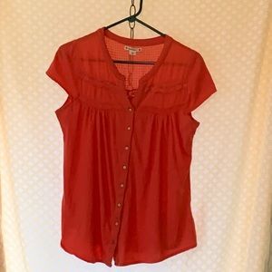 EUC-Ruff Hewn-Blouse-Orange Short Sleeve- Boho-Med